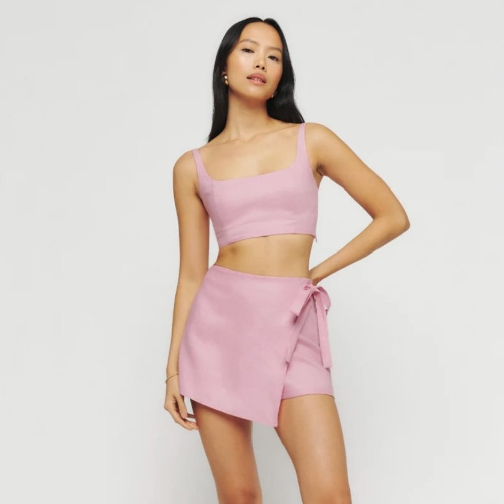 NWT Reformation France linen two piece skort and crop top set in babygirl (pink)